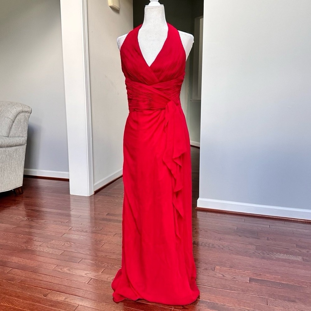 Vintage Y2K Davids Bridal Red Feminine Simple Halter Gown Dress
